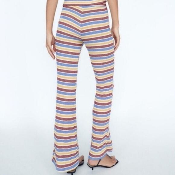 Zara Pink Striped Knit High Rise Kick Flare Pants Sz M - Picture 8 of 10
